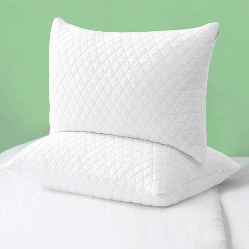 Bed Pillow Shredded Memory Foam Pillows 2 Pack Cooling Adjustablefor Sleeping Good for Side and Back Sleeper with Washable Removable Bamboo Cover (Queen Size,Set of 2)