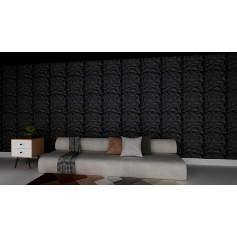 Art3d Black PVC 3D Wall Panel Diamond Wall Panel Jagged Matching 19.7 x 19.7 (12-Pack)