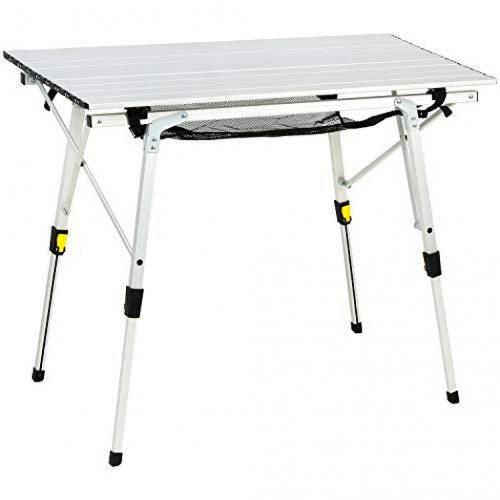 Portal Outdoor Folding Portable Picnic Camping Table with Adjustable Height Aluminum Roll Up Table Top Mesh Layer