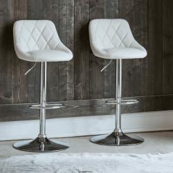 Faux Leather Modern Adjustable Counter Bar Stools, Set of Two, White