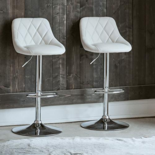 Faux Leather Modern Adjustable Counter Bar Stools, Set of Two, White