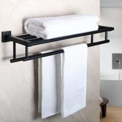 Bathroom Lavatory Towel Rack Towel Shelf with Two Towel Bars Wall Mount Holder,24-Inch SUS 304 Stainless Steel Matte Black