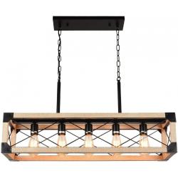 Kitchen Island Lighting, 5-Light Farmhouse Linear Chandeliers, Rustic Dining Room Light Fixture, Rectangle Hanging Linear Pendant Lights, Wood Chandeliers for Kitchen, Pool Table