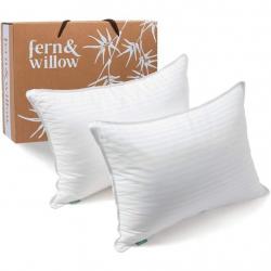 Fern and Willow Pillows for Sleeping, Premium Down Alternative, Hotel Bed Pillow Set of 2, Queen, White