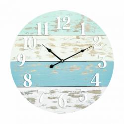 Mainstays Real Wood Plank Clock, Analog, Coastal, Modern Farmhouse, Cool Blue Finish