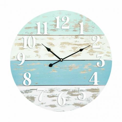 Mainstays Real Wood Plank Clock, Analog, Coastal, Modern Farmhouse, Cool Blue Finish