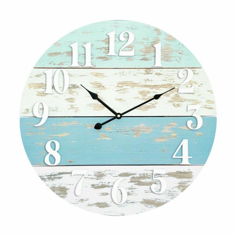 Mainstays Real Wood Plank Clock, Analog, Coastal, Modern Farmhouse, Cool Blue Finish