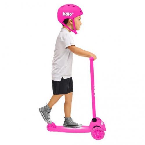 HALO Rise Above Jr 3 Wheel Scooter Combo - Pink - Super-Bright Light Up Wheels + Size Adjustable Helmet - Designed For All Riders (Unisex)