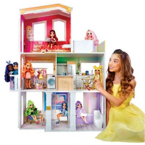 Rainbow High House Playset- 3-Story Wood Doll House (4-ft Tall and 3-ft Wide), Fully Furnished