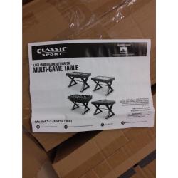 Classic Sport 54 4-in-1 Indoor Multi Game Table: Pool, Foosball, Table Tennis and Air Hockey