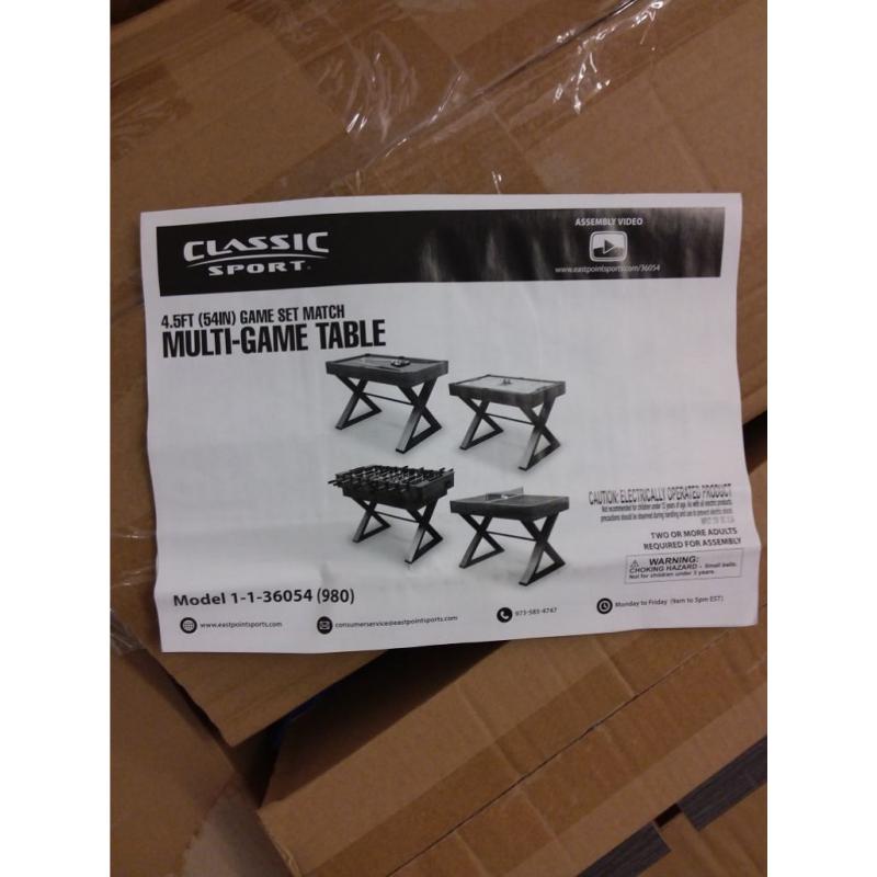 Classic Sport 54 4-in-1 Indoor Multi Game Table: Pool, Foosball, Table Tennis and Air Hockey