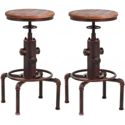 Topower American Antique Vintage Industrial Barstool Solid Wood Water Pipe Fire Hydrant Design Cafe Coffee Industrial Bar Stool Set of 2