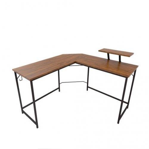 Industrial L-Shaped Desk, Corner Computer Desk Pc Laptop Study Table Workstation For Home Office Wood & Metal, Rustic Brown