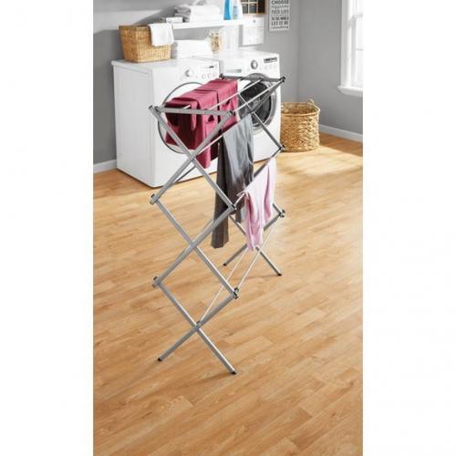 Oversized Collapsible Steel Laundry Drying Rack, Silver