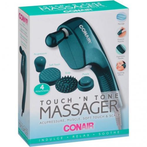 Touch 'N Tone Hand Held Body Massager Wand with 4 Attachments, blue
