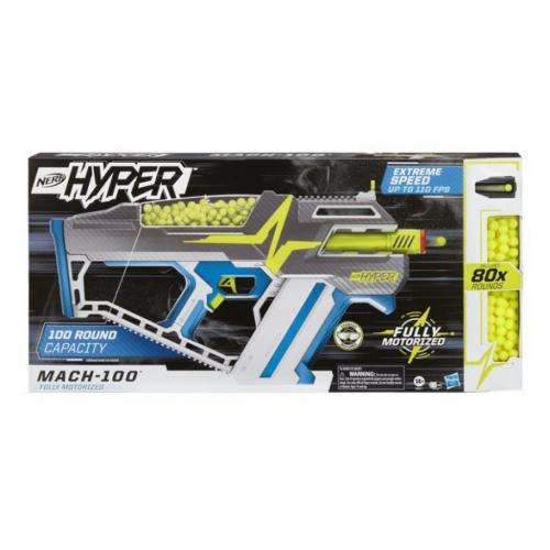 Nerf Hyper Mach-100 Fully Motorized Blaster and 80 Nerf Hyper Rounds, 110 FPS Velocity