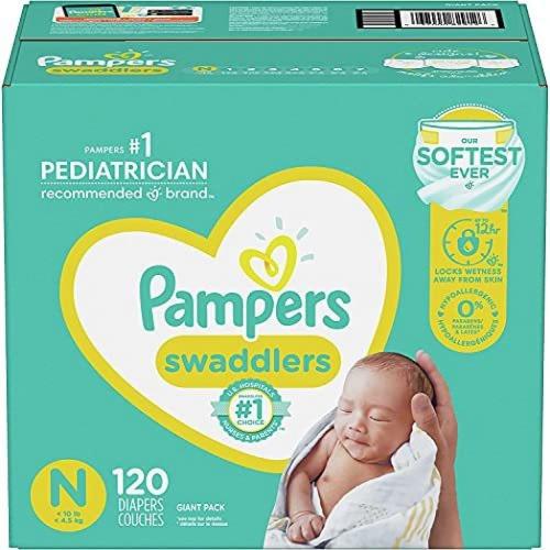 Baby Diapers Newborn/Size 0  10lbs. 120 Count - Pampers Swaddlers, Giant Pack