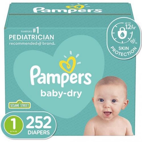 Diapers Newborn/Size 1 (8-14 lb), 252 Count - Pampers Baby Dry Disposable Baby Diapers, ONE MONTH SUPPLY