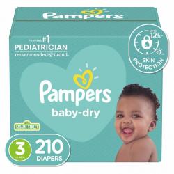 Pampers Baby-Dry Extra Protection Diapers, Size 3, 210 Count