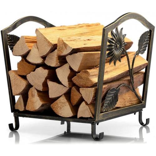 DOEWORKS 17 Inch Small Firewood Racks Heavy Duty Steel Wood Storage Bronze Log Rack Holder