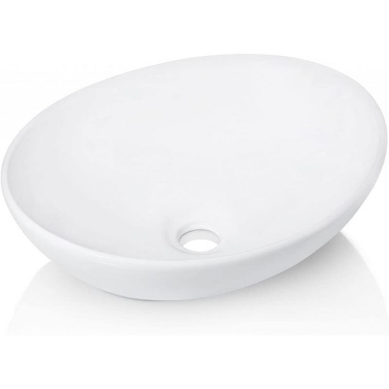 KES 16 x 13 Oval White Ceramic Vessel Sink - Modern Egg Shape Above Counter Bathroom Vanity Bowl