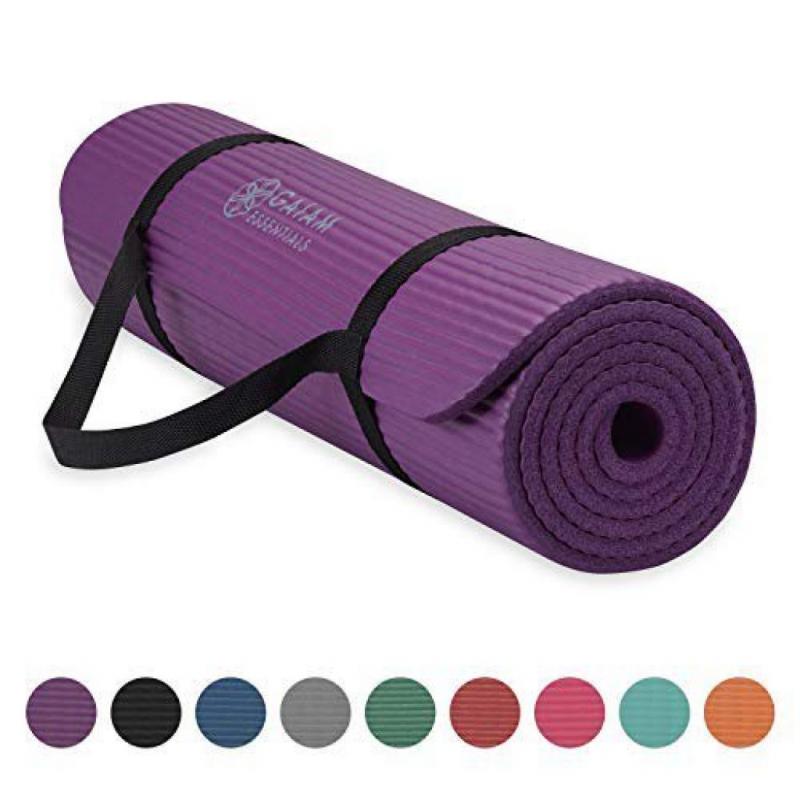 Gaiam Essentials Thick Yoga Mat Fitness & Exercise Mat with Easy-Cinch Yoga Mat Carrier Strap, Purple, 72 InchL x 24 InchW x 2/5 Inch Thick