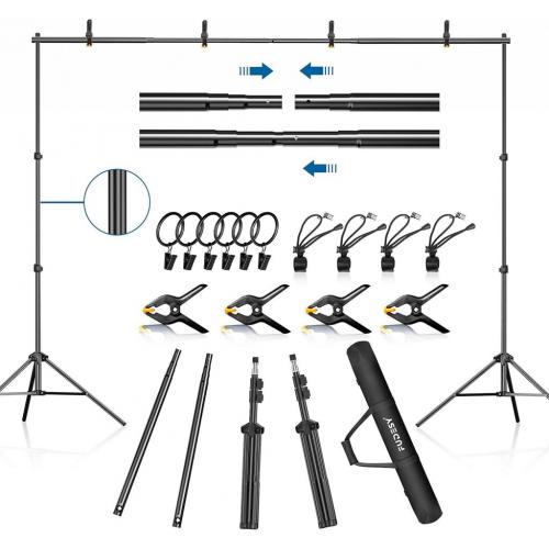 Backdrop Stand 7x10Ft Adjustable Photography Background Support System Kit for Photo Video Studio with Carry Bag,Spring Clamps