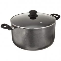 10Qt Charcoal Nonstick Stock Pot with Glass Lid and Steam Vent, Black