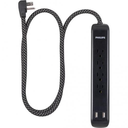 6-Outlet Surge Protector Power Strip, Braided, 4 ft Cord, Flat Plug