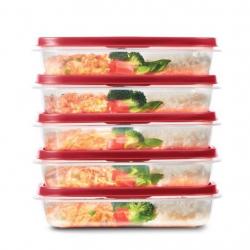 Easy Find Lids Food Storage Containers, 1 compartment Meal Prep, 5 Pack, Red