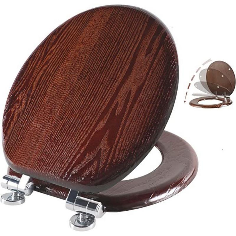 Toilet Seat Round Wood with Slow Close,Easy Clean,Quick-Release Hinges