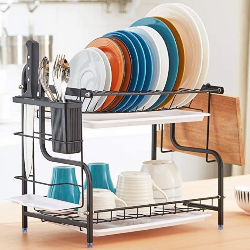 DECLUTTR Dish Drying Rack, 2 Tier Dish Rack and Drainboard Set