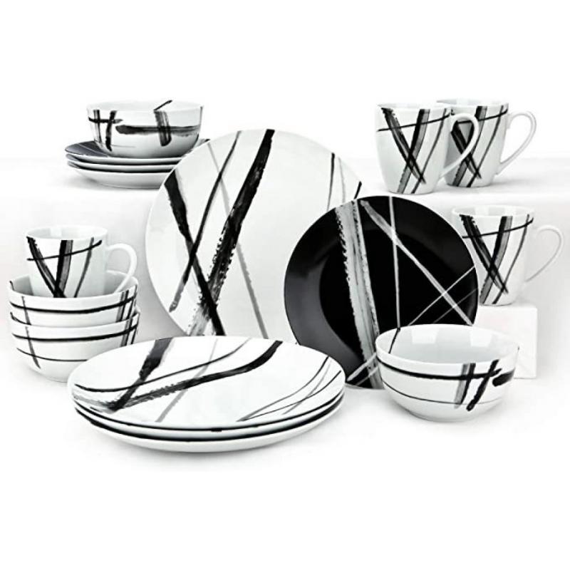 Zyan Technology 16 Piece Round Dinnerware Plates And Bowl Sets For 4