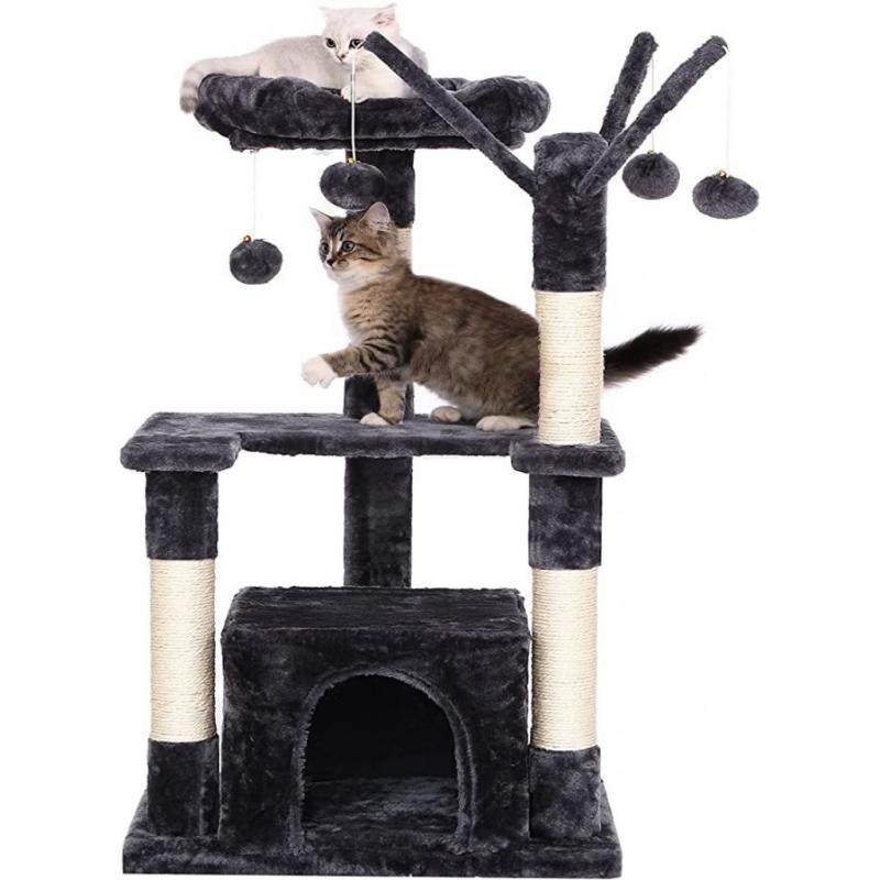 Cat Tree Condo Cat Tower with 3 Pompoms Cat House Climbing Stand