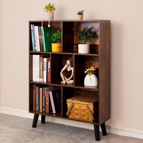 Shelf Bookcase Home Elizabeth Mid-Centurys Faux Wood Bookshelf