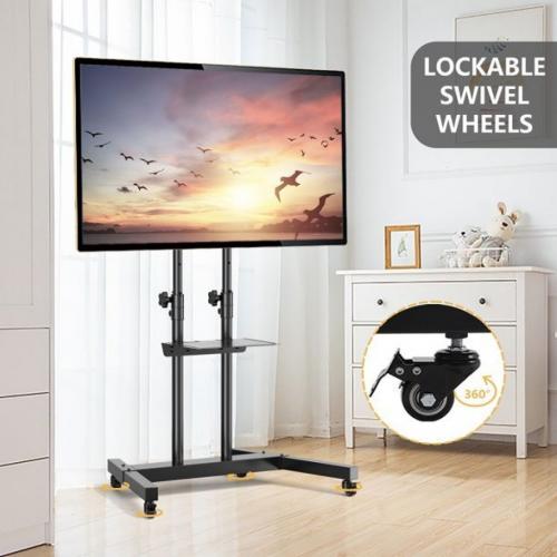 Modern Black Mobile TV Stand for 32 to 75 inch TVs Rolling Metal TV Cart, Black