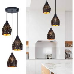 3-Light Industrial Pendant Lighting, Adjustable Vintage Hanging Ceiling Light Fixtures，Farmhouse Rustic Pendant Light