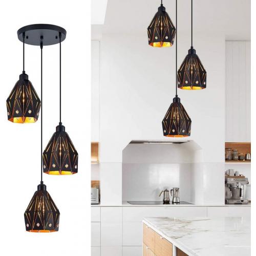 3-Light Industrial Pendant Lighting, Adjustable Vintage Hanging Ceiling Light Fixtures，Farmhouse Rustic Pendant Light