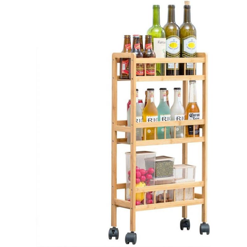 Bamboo 3-Tier Kitchen Removable Storage Cart, Slim Slide Out Rolling Pantry