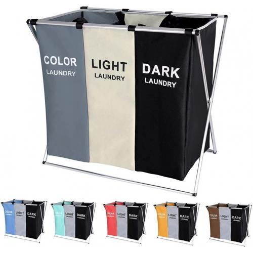 3 Section Laundry Basket for Dark, Light, and Color Clothes Hamper