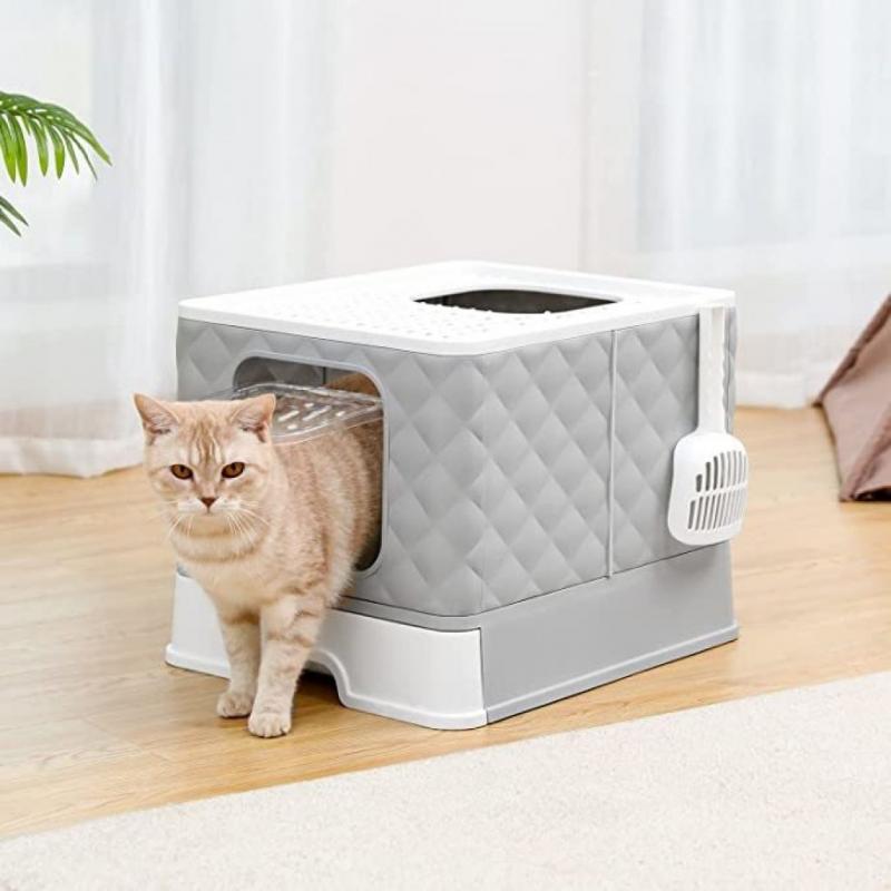 Foldable Cat Litter Box,Large Top Entry Anti-Splashing Litter Box with Lid