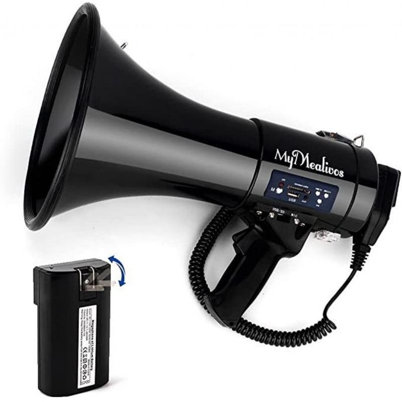 Megaphone with Siren Bullhorn 50 Watt - Bullhorn Speaker with Detachable Mic