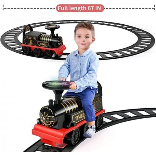 Ride On Train with Track Electric Ride On Toy w/ Lights & Sounds Storage Seat