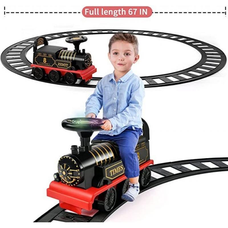 Ride On Train with Track Electric Ride On Toy w/ Lights & Sounds Storage Seat