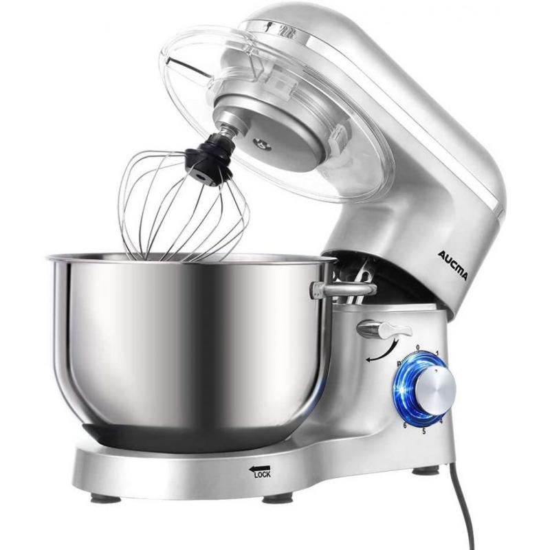 Stand Mixer,6.5-QT 660W 6-Speed Tilt-Head Food Mixer, Silver