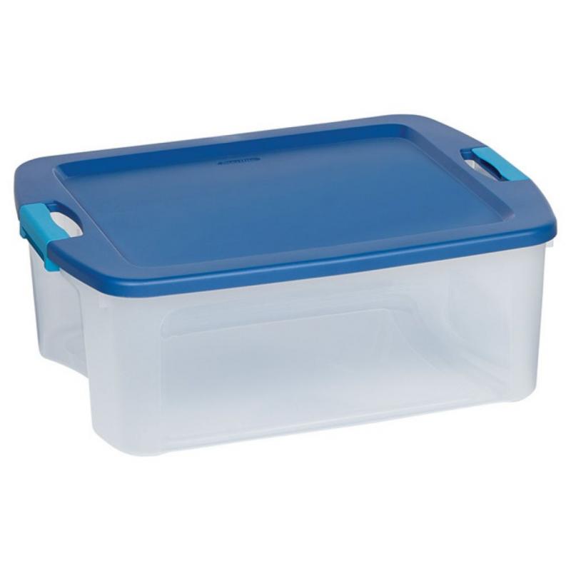 Sterilite 12 Gal Latch & Carry Clear with Blue Lid and Blue Latches