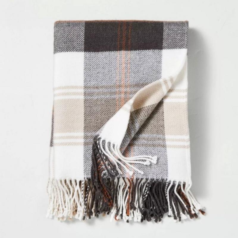 Outdoor Fall Tartan Plaid Fringe Throw Blanket - Hearth & Hand with Magnolia