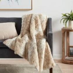 Snow Leopard Long Faux Fur Throw Blanket Neutral