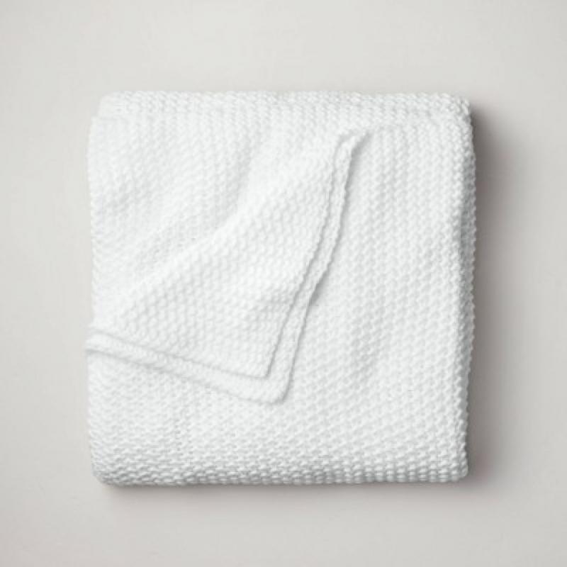 Full/Queen Chunky Knit Bed Blanket White - Casaluna