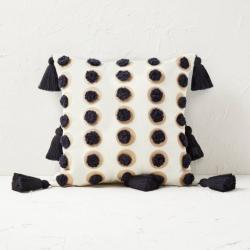 Embroidered Dots with Pom-Poms Square Throw Pillow Cream/Black - Opalhouse designed with Jungalow